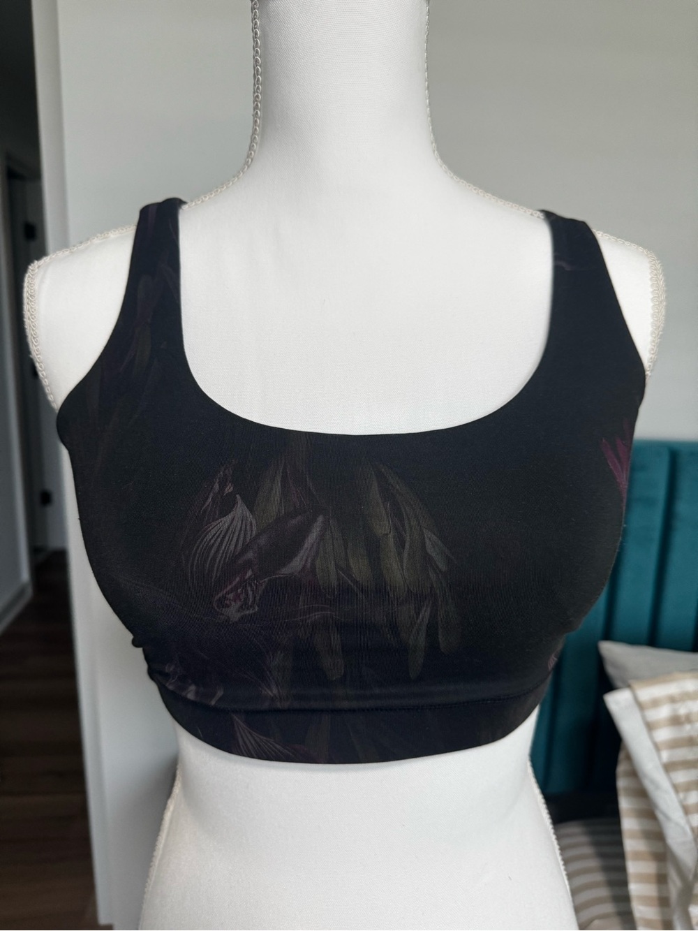 lululemon athletica Black Floral-Print Scoop Sports Bra